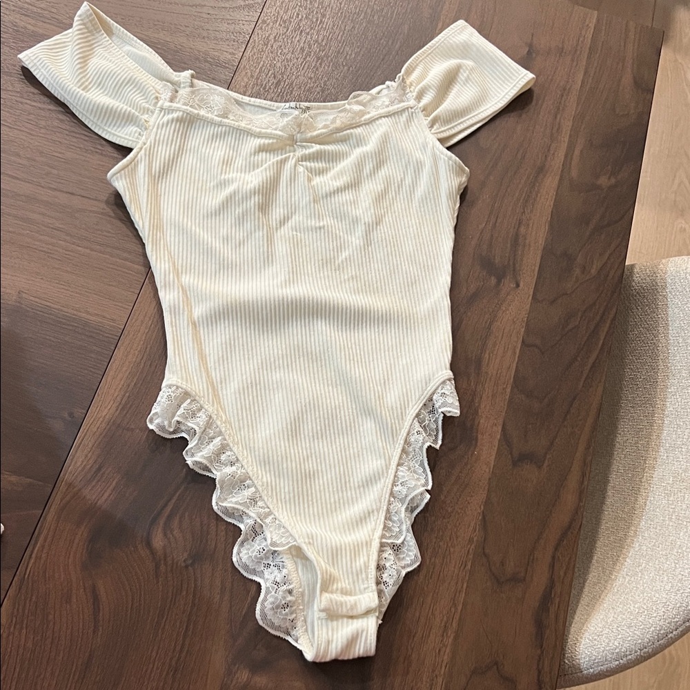 Free People Off-Shoulder Cream Bodysuit